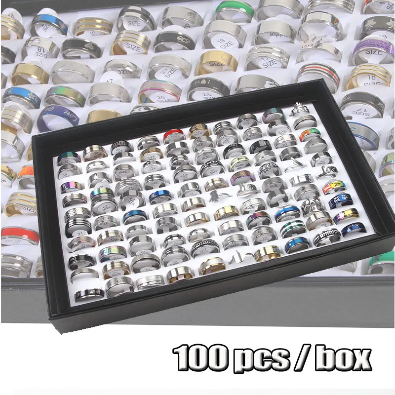 100pcs Mixed Size Rings Bulk Finger Band Ring Wholesale Lot Men Women Jewelry luxury Gift Holiday Party Wedding Punk Rings