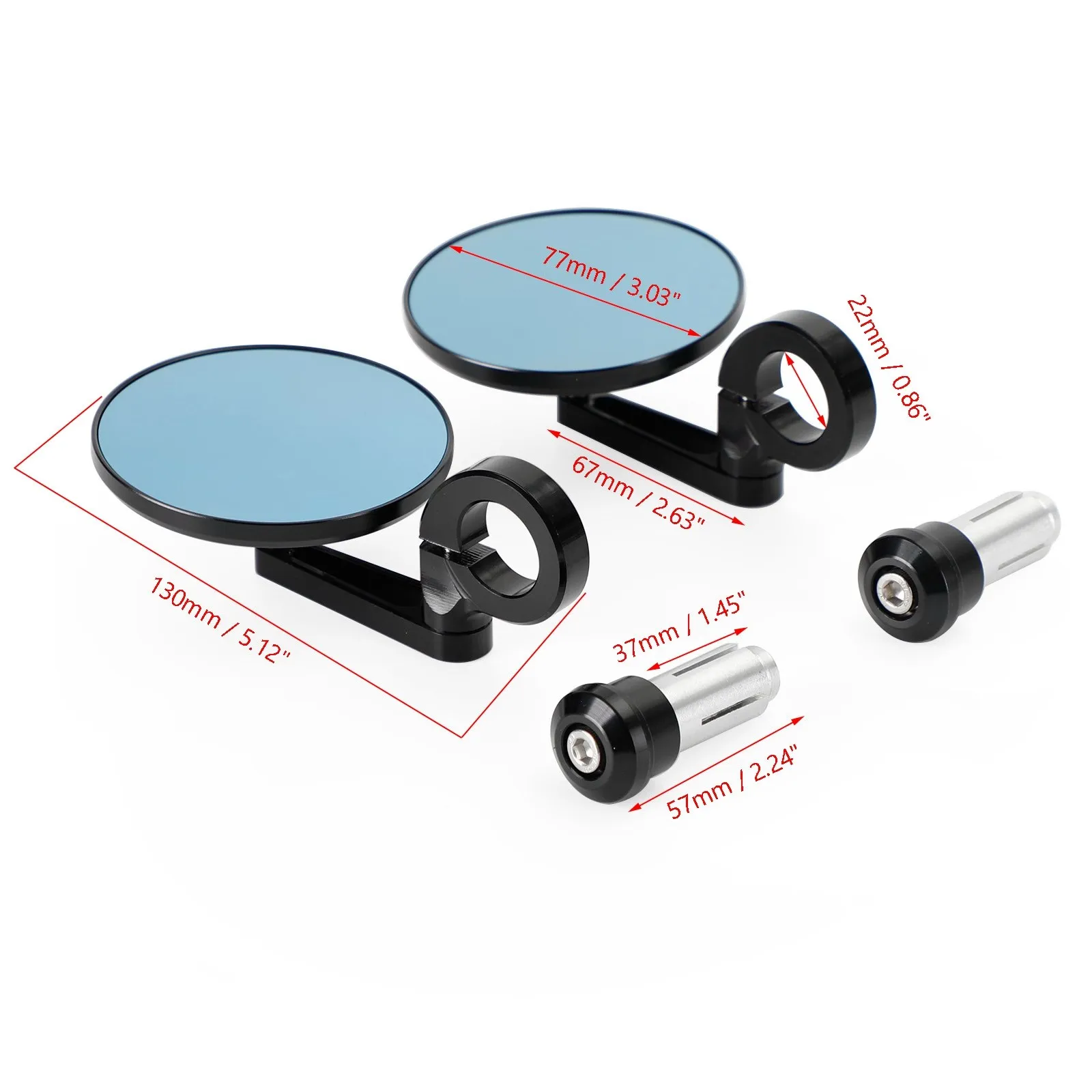 Artudatech Aluminum Handlebar End Mirror 7/8"-1" Black Short Arm BAR End 3" Round Mirrors