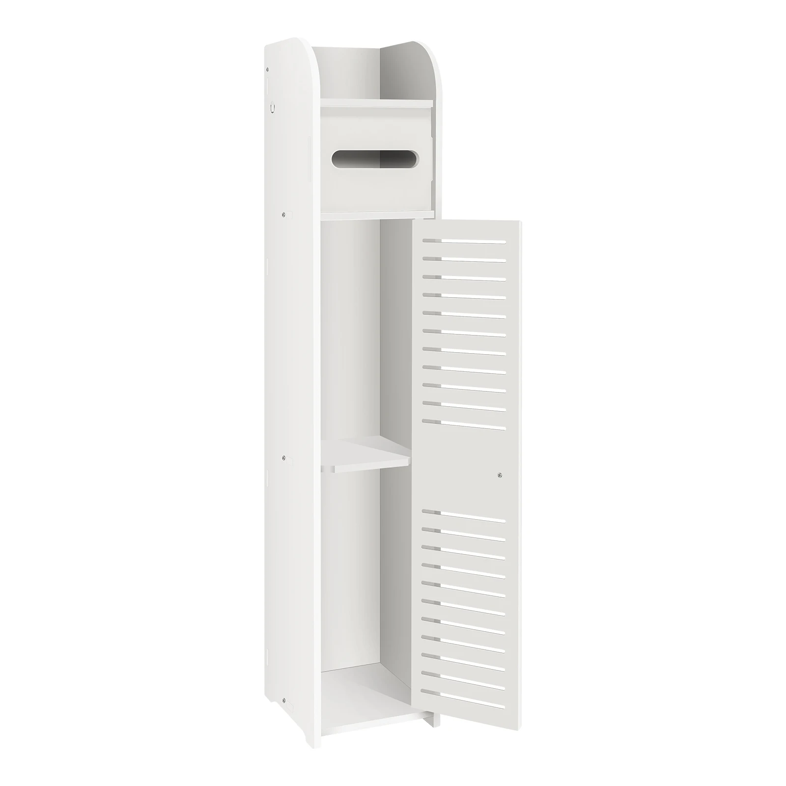 Bathroom Cabinet Unit with Door and Toilet Paper Holder, PVC Material, Slim, Floor Standing, Easy to Assemble, 80x15x17cm