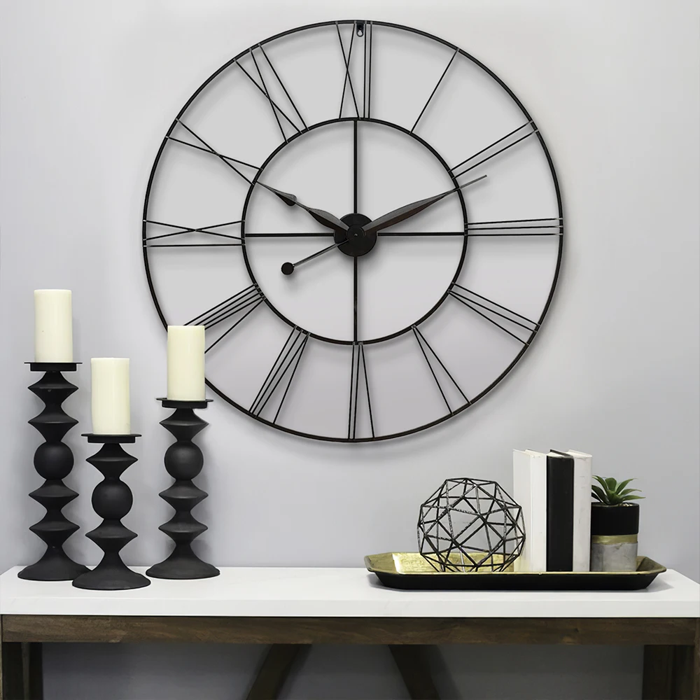 Large Wall Clock Rustic Roman Numeral, Dark Grey 60/80 CM