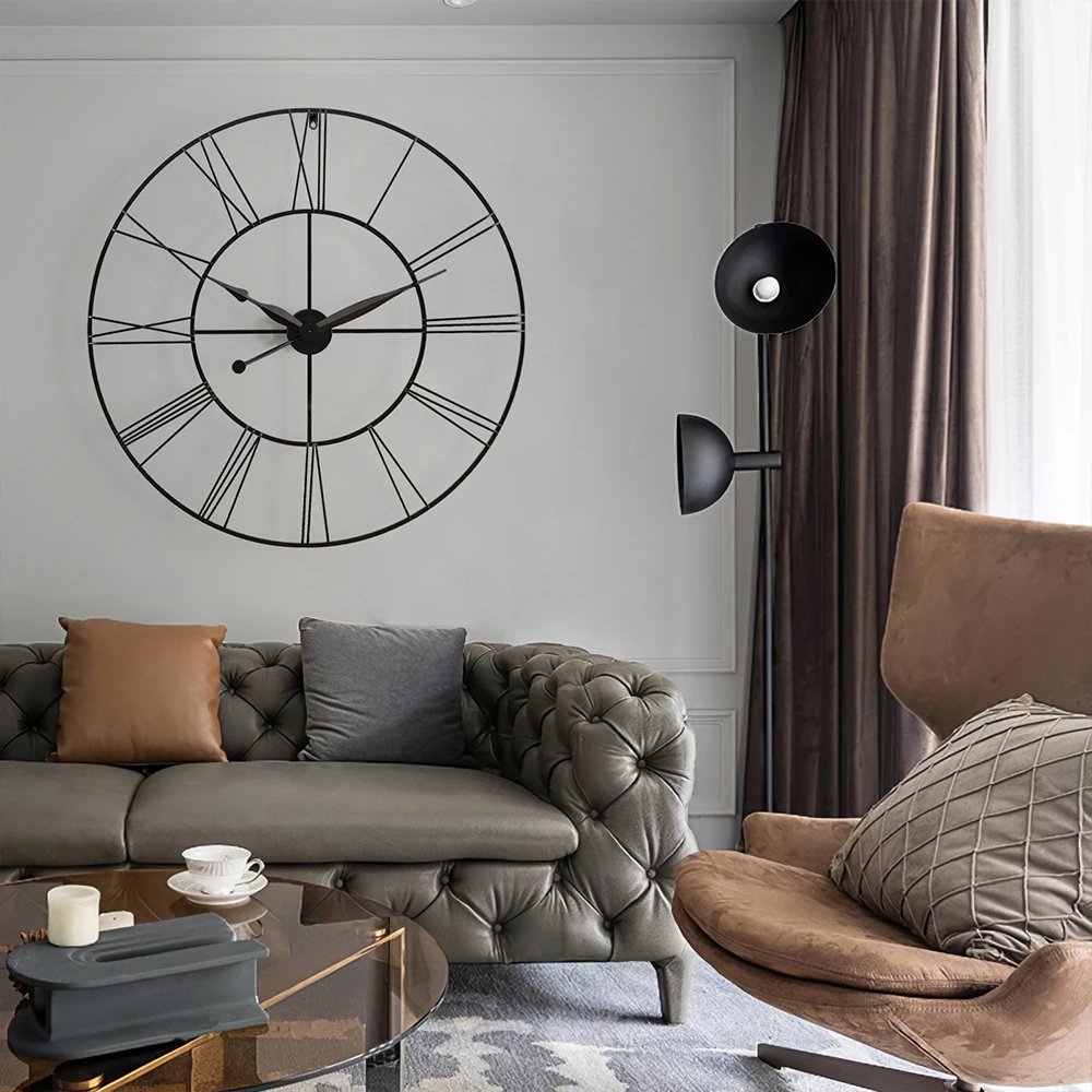 Large Wall Clock Rustic Roman Numeral, Dark Grey 60/80 CM