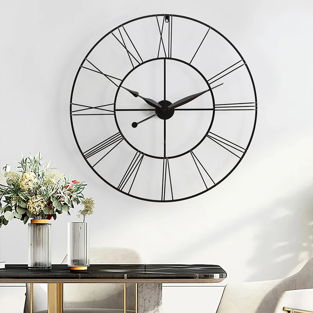 Large Wall Clock Rustic Roman Numeral, Dark Grey 60/80 CM