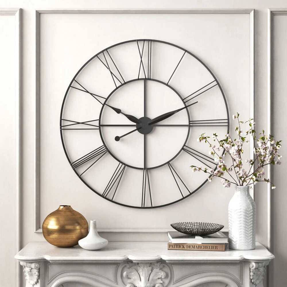 Large Wall Clock Rustic Roman Numeral, Dark Grey 60/80 CM