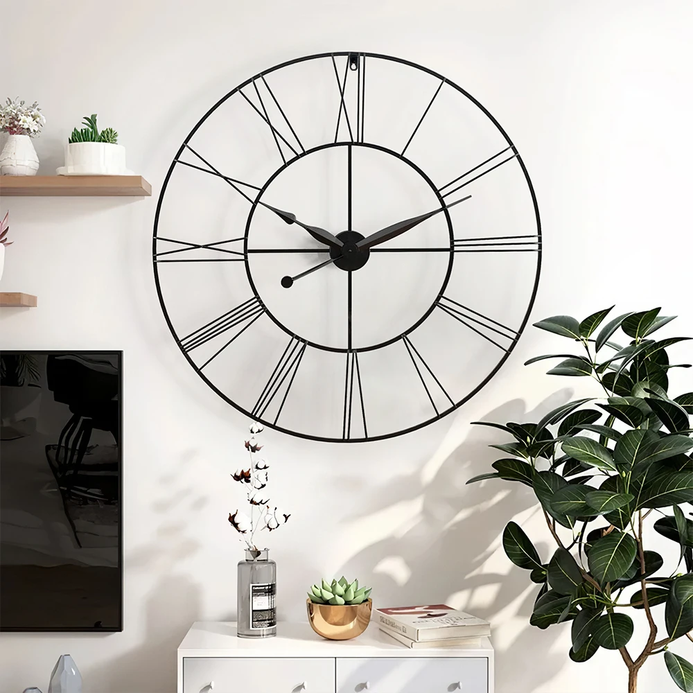 Large Wall Clock Rustic Roman Numeral, Dark Grey 60/80 CM