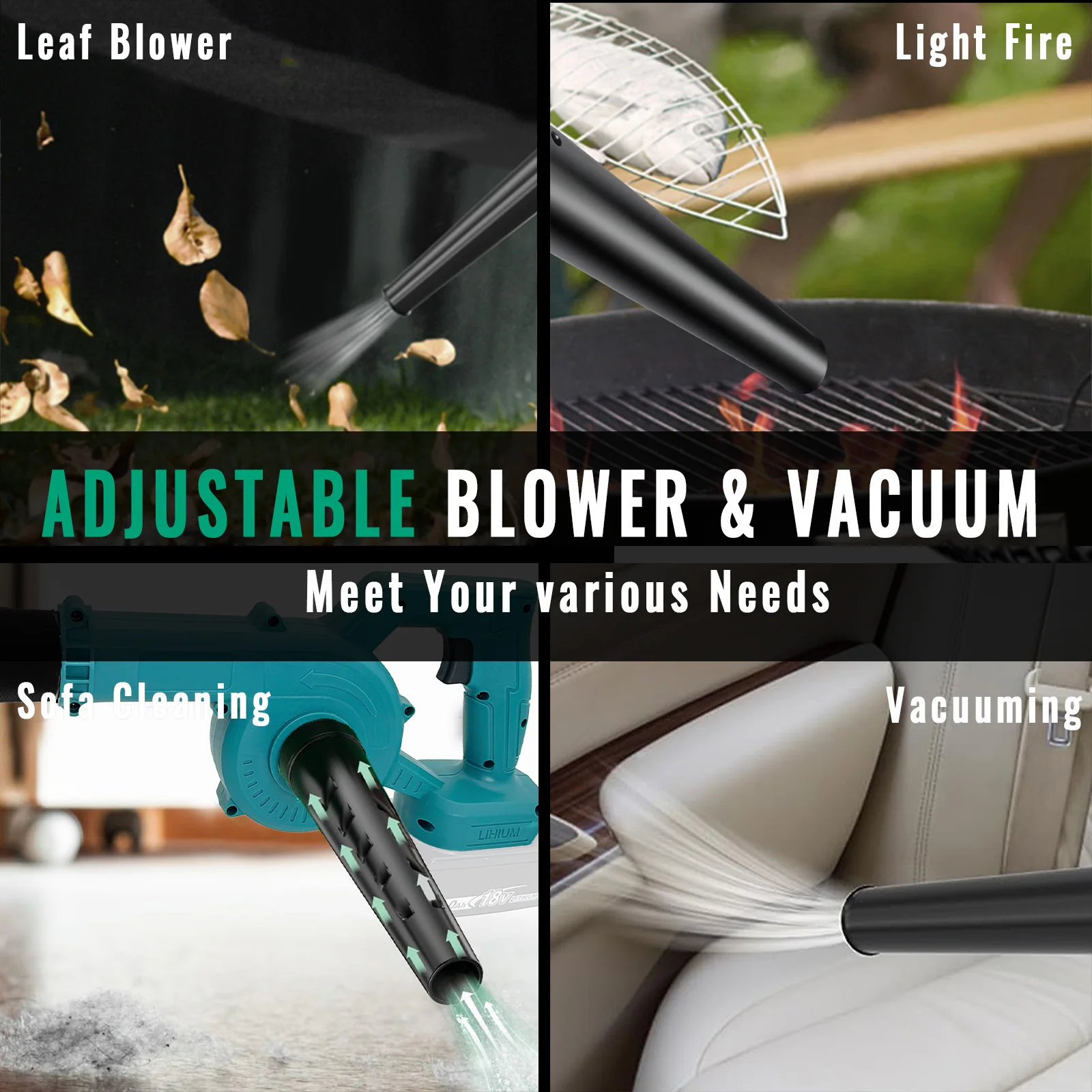 2 Batteries Reaplace For Makita 18V Cordless Air Leaf Blower Electric Garden Snow Dust Corner Cleaner 2 in 1 Electric &Vacuum