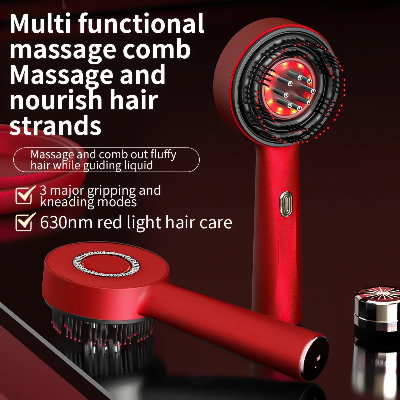 Electric Vibration Massage Comb Red Light Hair Growth Massage Scalp Brush Anti Hair Loss Liquid Oil Applicator Hair Care