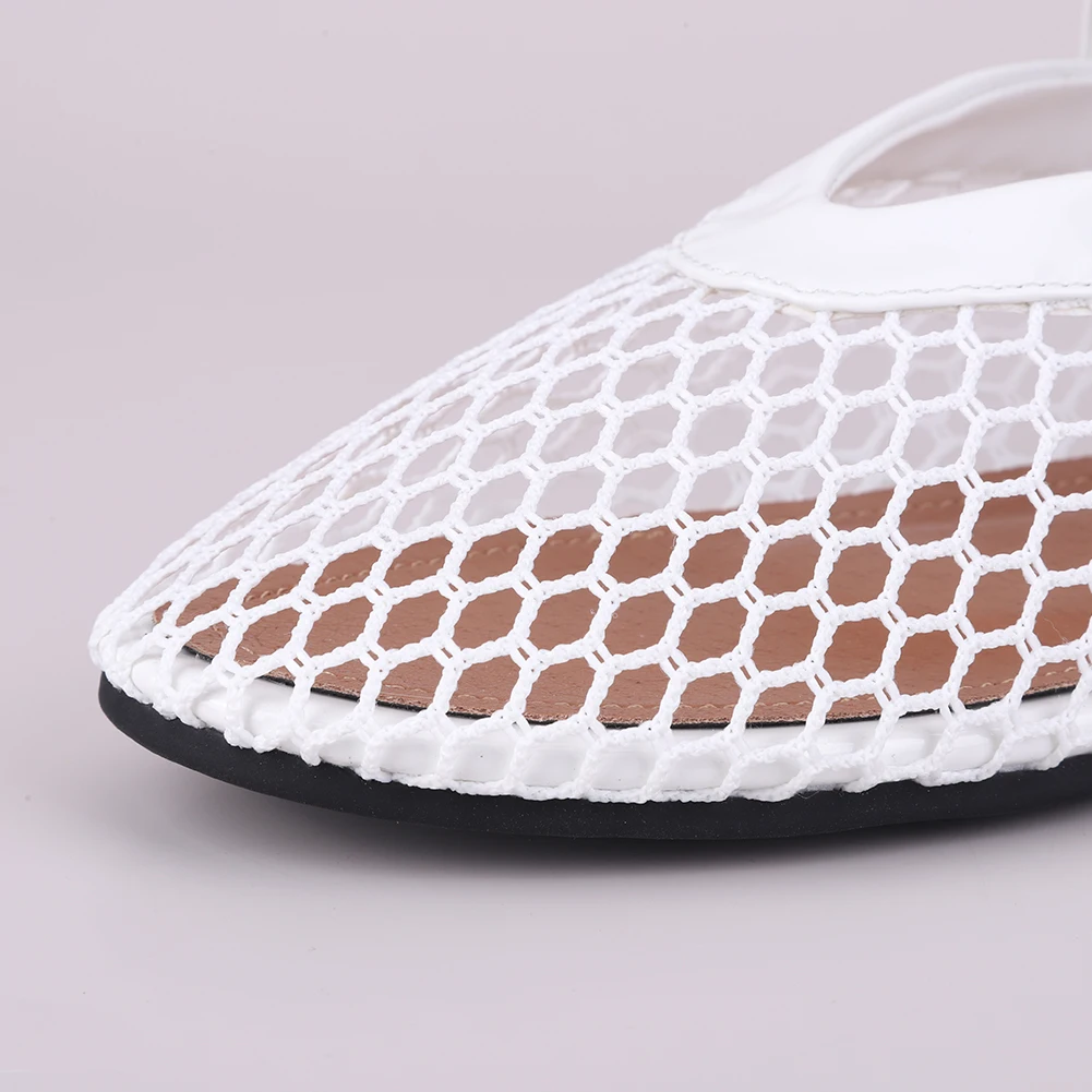 Women Mesh Ballet Flats Fishnet Ballerina Flats Breathable Slip On Ballerina Shoes Buckle Strap Daily Dress Shoes for Commuting