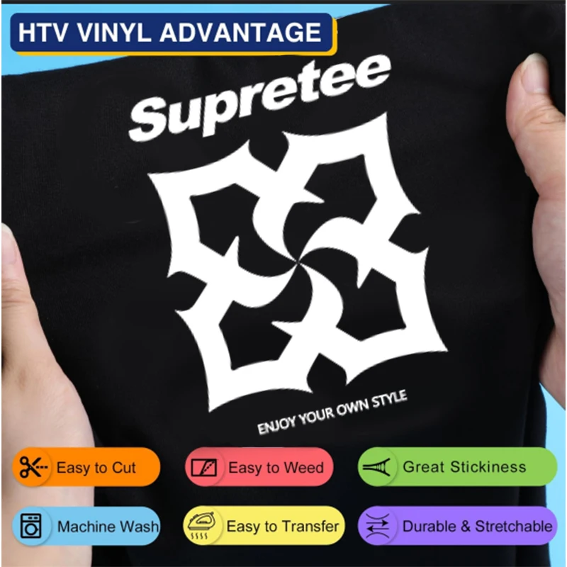 PU Heat Transfer Vinyl Roll 12"x6ft Heat Press Vinyl for DIY Clothing T-Shirts Fabric Bag White