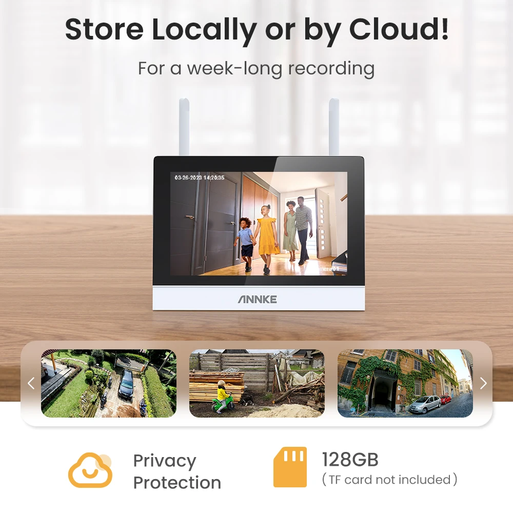 Annke 3MP 5MP Wireless CCTV System 4CH NVR Outdoor wifi camera 7-inch touch screen Two Way Audio 2/4Pcs Wifi security camera