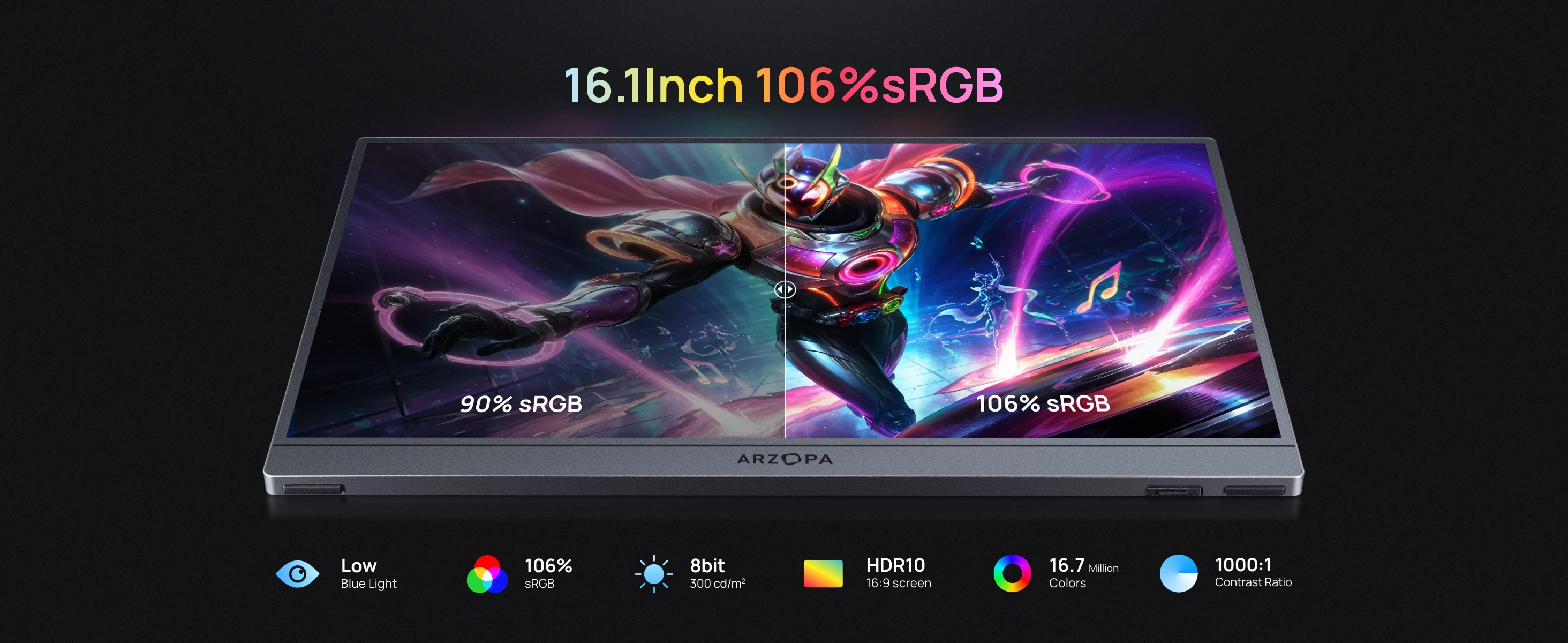 【Monitor+Bag】ARZOPA 16.1 inches Grey Portable Monitor,144 hz,100%s RGB,1080P FHD External Second Screen IPS Screen,Z1FC Grey