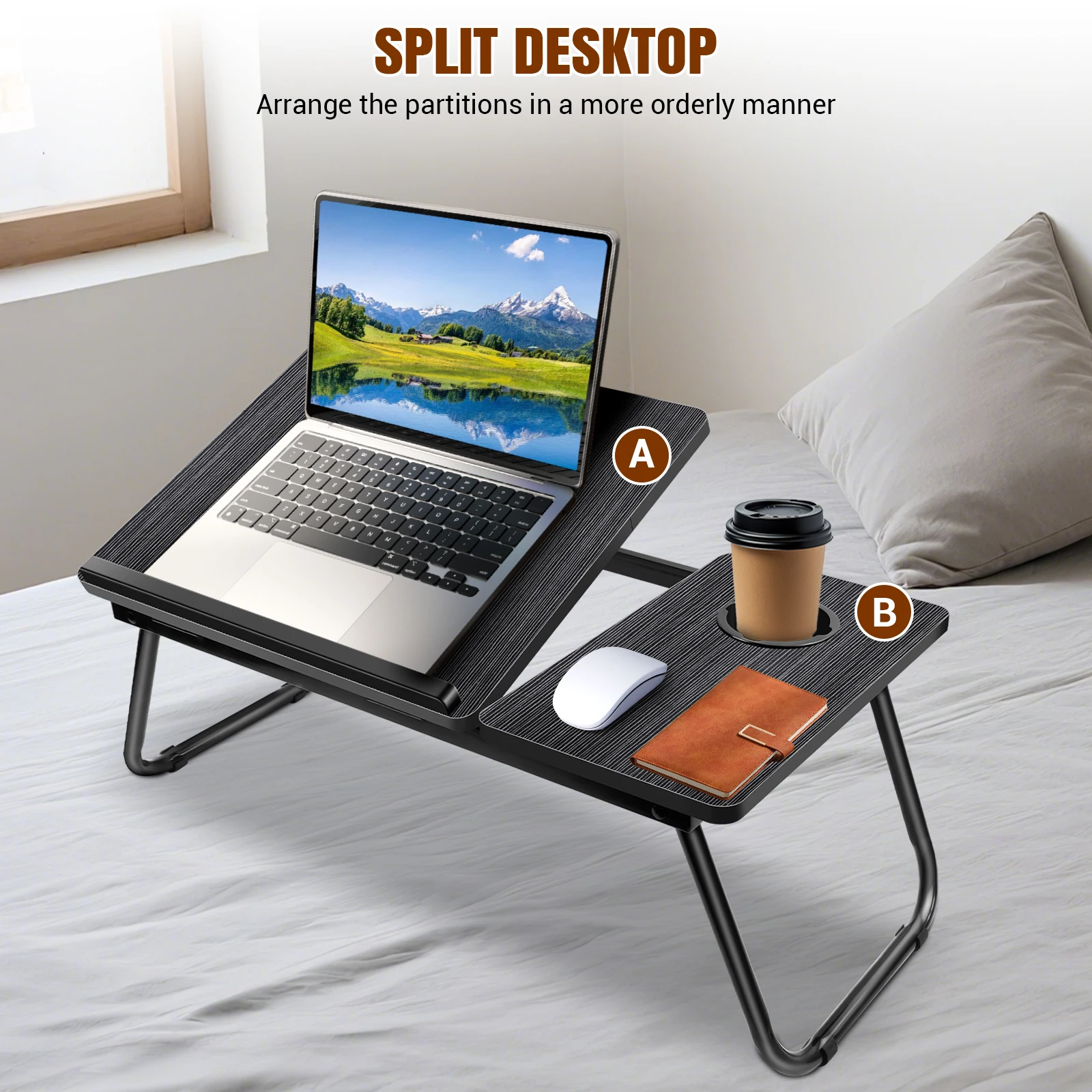 Laptop Desk, Laptop Bed Table with Foldable Legs & Cup Slot,Reading Holder Notebook Stand Breakfast Bed Tray Book Holder for Bed