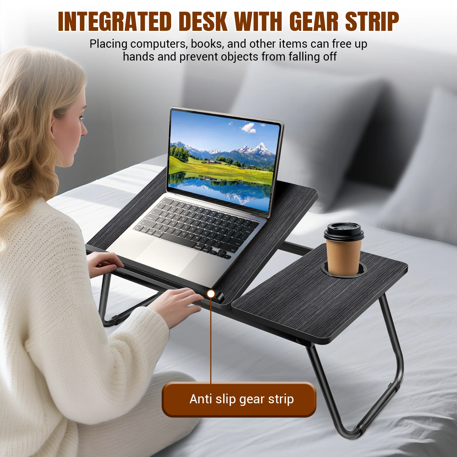 Laptop Desk, Laptop Bed Table with Foldable Legs & Cup Slot,Reading Holder Notebook Stand Breakfast Bed Tray Book Holder for Bed