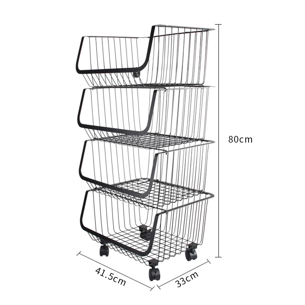 Voltsify Stackable Rolling Metal Wire Basket Trolley Rack Fruit Vegetable Storage Holder for Kitchen