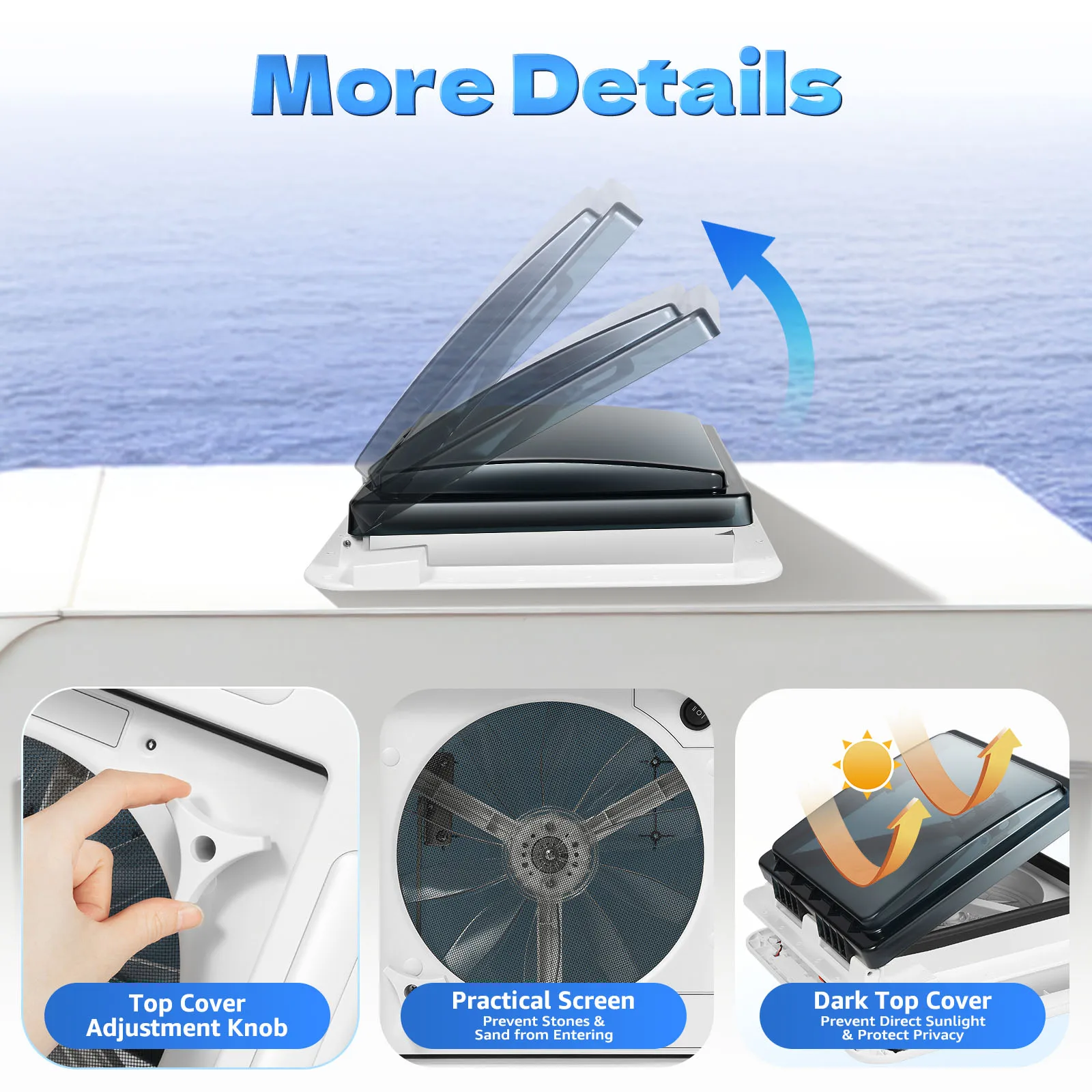 RV Ventilation Fan with LED, Fan Overload Protection Device, Multifunctional Fan Efficient Ventilation Daily Lighting for RV