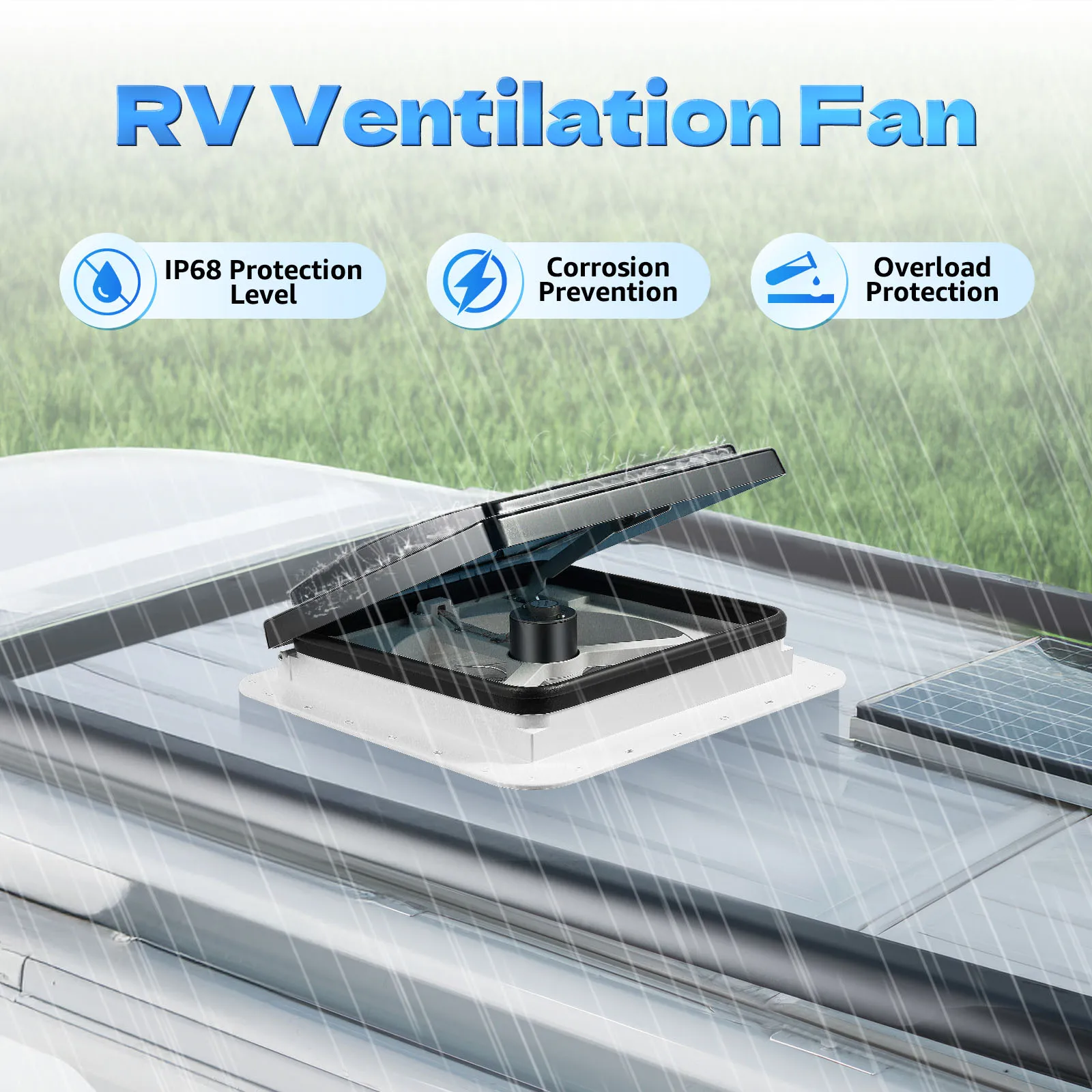 RV Ventilation Fan with LED, Fan Overload Protection Device, Multifunctional Fan Efficient Ventilation Daily Lighting for RV