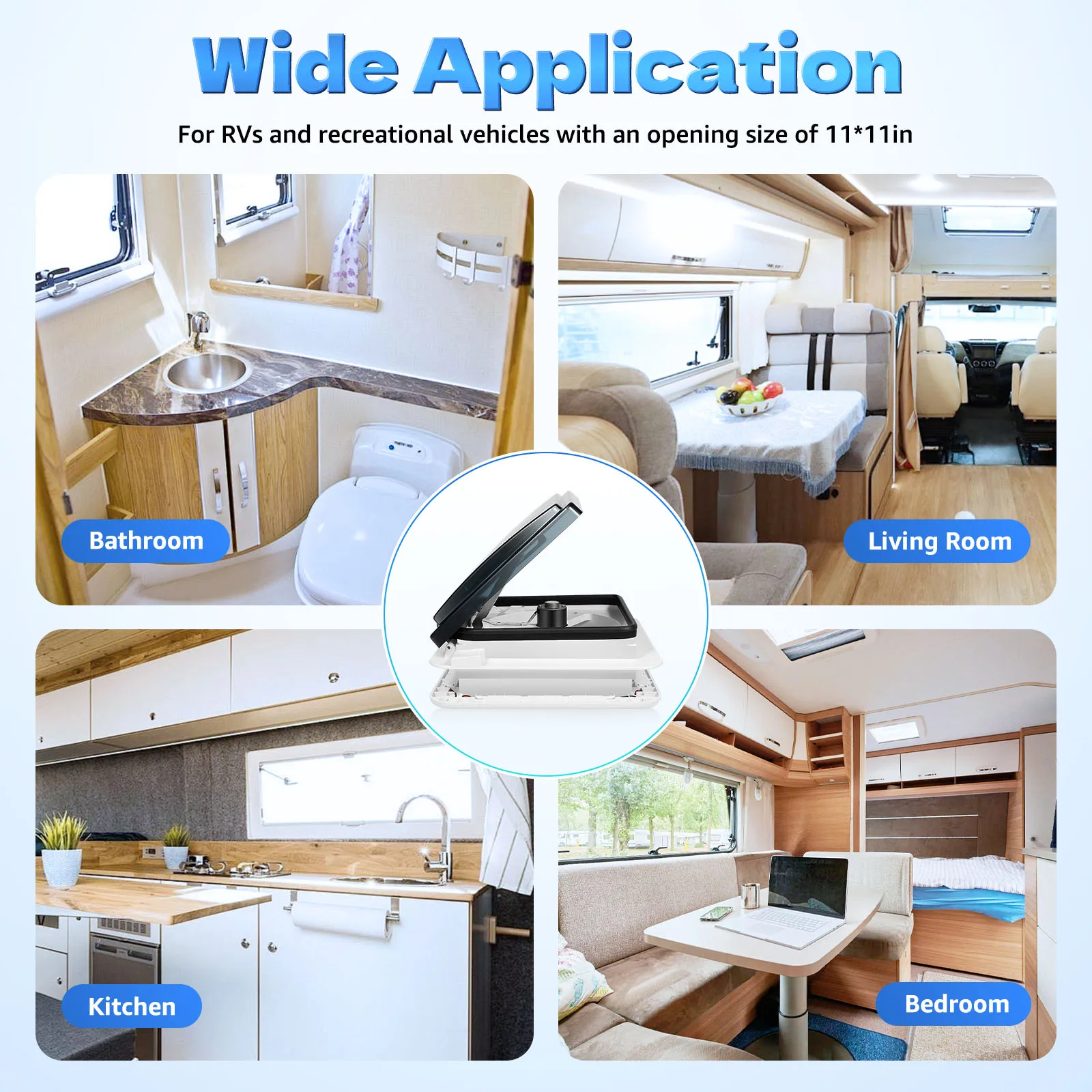 RV Ventilation Fan with LED, Fan Overload Protection Device, Multifunctional Fan Efficient Ventilation Daily Lighting for RV