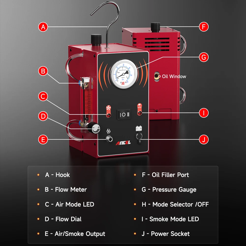 ANCEL S300 Smoke Generator for Cars 12V Car Smoke Leak Detector with Pump EVAP Pipe Leak Locator Smoke Generator Diagnostic Tool