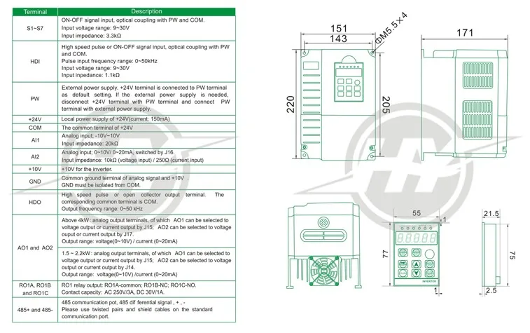 【EU Stock】Huanyang GT Series Inverter VFD 220V 10HP 7.5kW 34A Vector Control Variable Frequency Drive CNC