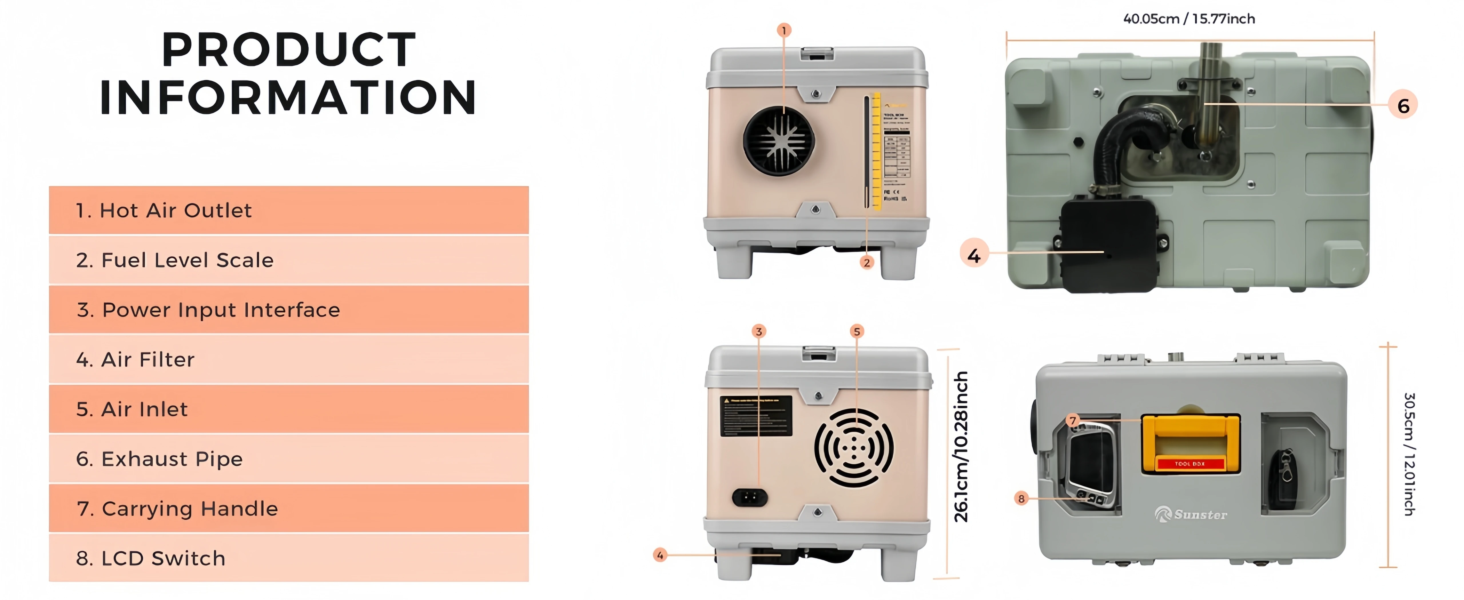 8KW 12V/110-240V Toolbox TB10 Diesel Air Heater LCD & Bluetooth With Altitude Mode Parking Heater For Cars RV Camper Tent