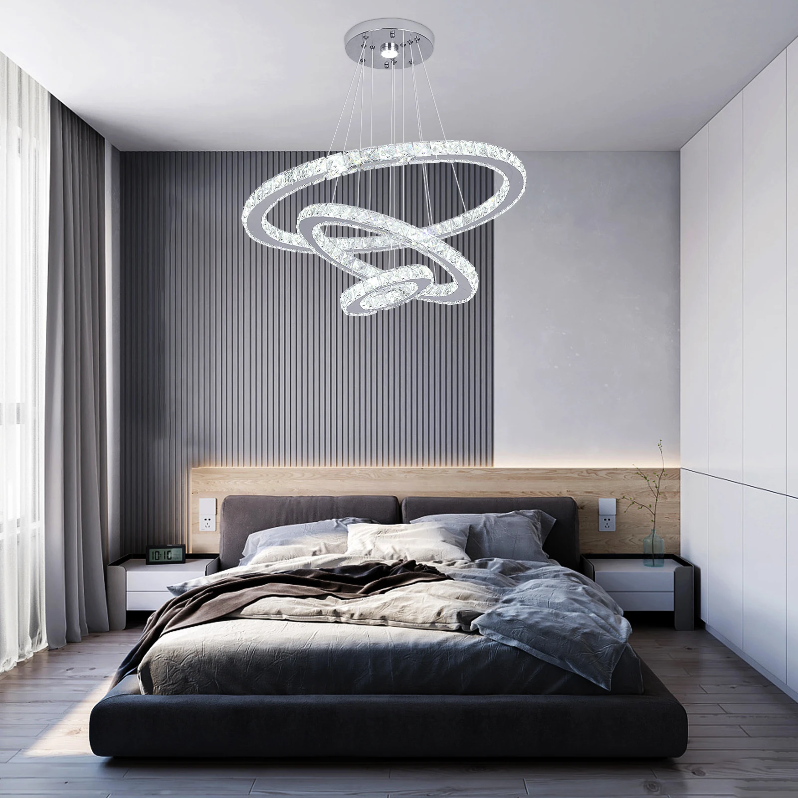 Crystal Ceiling Chandelier 3 Rings Hanging Chandelier In The Living Room Home Decoration Luxury Kitchen Light Led Lighting