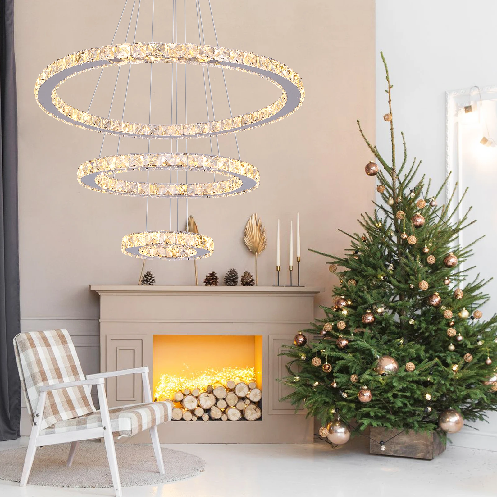 Crystal Ceiling Chandelier 3 Rings Hanging Chandelier In The Living Room Home Decoration Luxury Kitchen Light Led Lighting