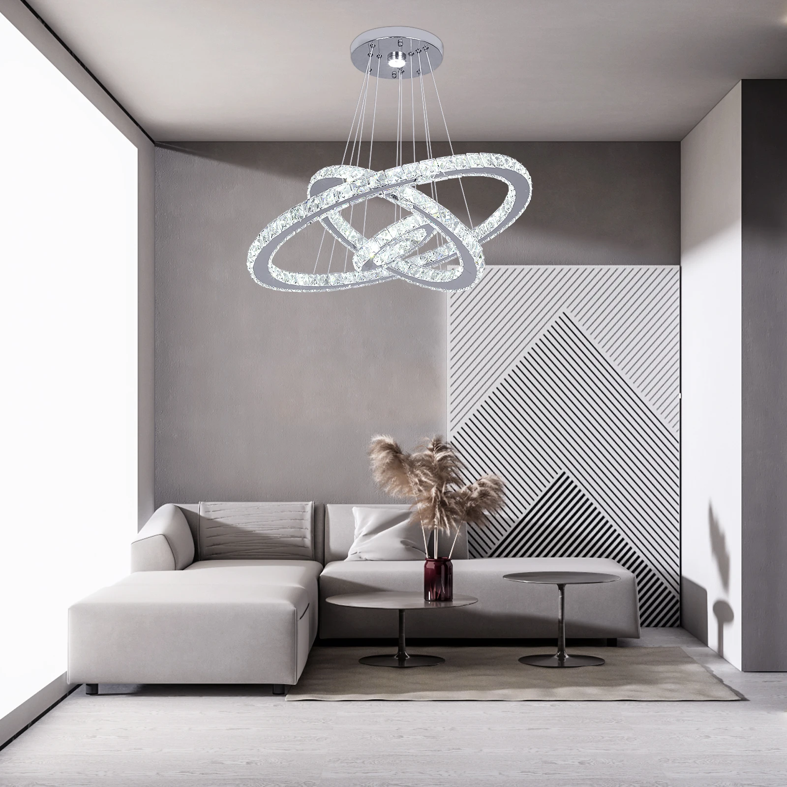 Crystal Ceiling Chandelier 3 Rings Hanging Chandelier In The Living Room Home Decoration Luxury Kitchen Light Led Lighting