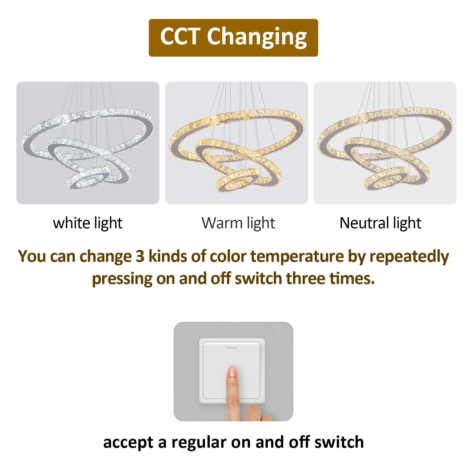 Crystal Ceiling Chandelier 3 Rings Hanging Chandelier In The Living Room Home Decoration Luxury Kitchen Light Led Lighting
