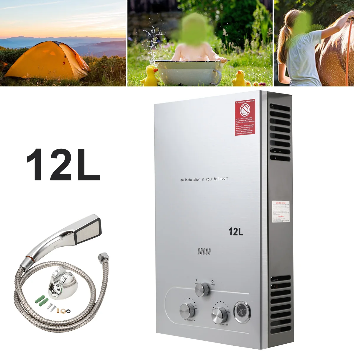 Hot Water Heater Instant Gas Water Heater Propane Gas Boilerr 6-18L Home Appliance Heaters Outdoor Camping With Shower Head Kit