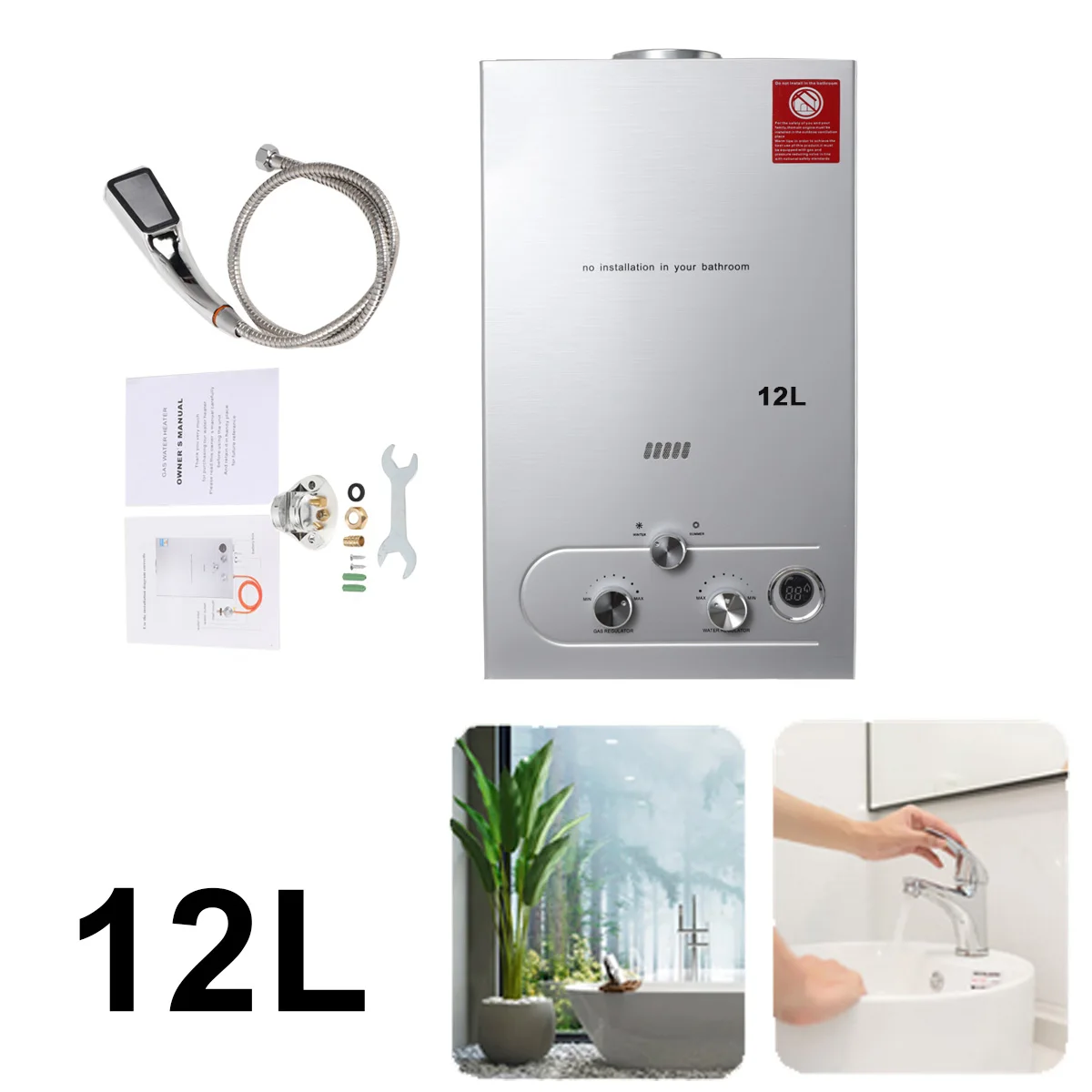 Hot Water Heater Instant Gas Water Heater Propane Gas Boilerr 6-18L Home Appliance Heaters Outdoor Camping With Shower Head Kit