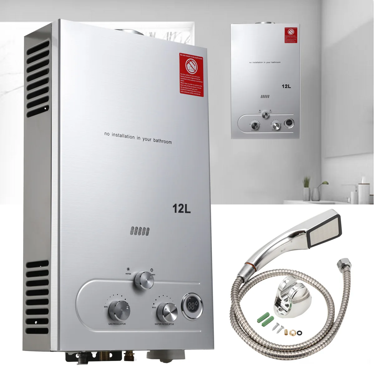 Hot Water Heater Instant Gas Water Heater Propane Gas Boilerr 6-18L Home Appliance Heaters Outdoor Camping With Shower Head Kit