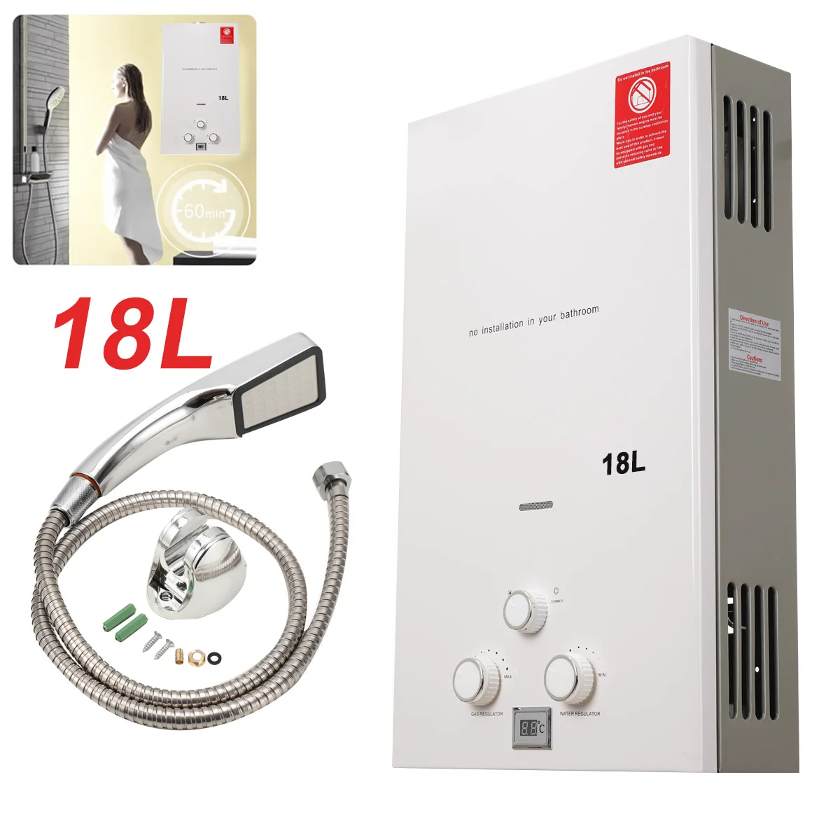 Hot Water Heater Instant Gas Water Heater Propane Gas Boilerr 6-18L Home Appliance Heaters Outdoor Camping With Shower Head Kit