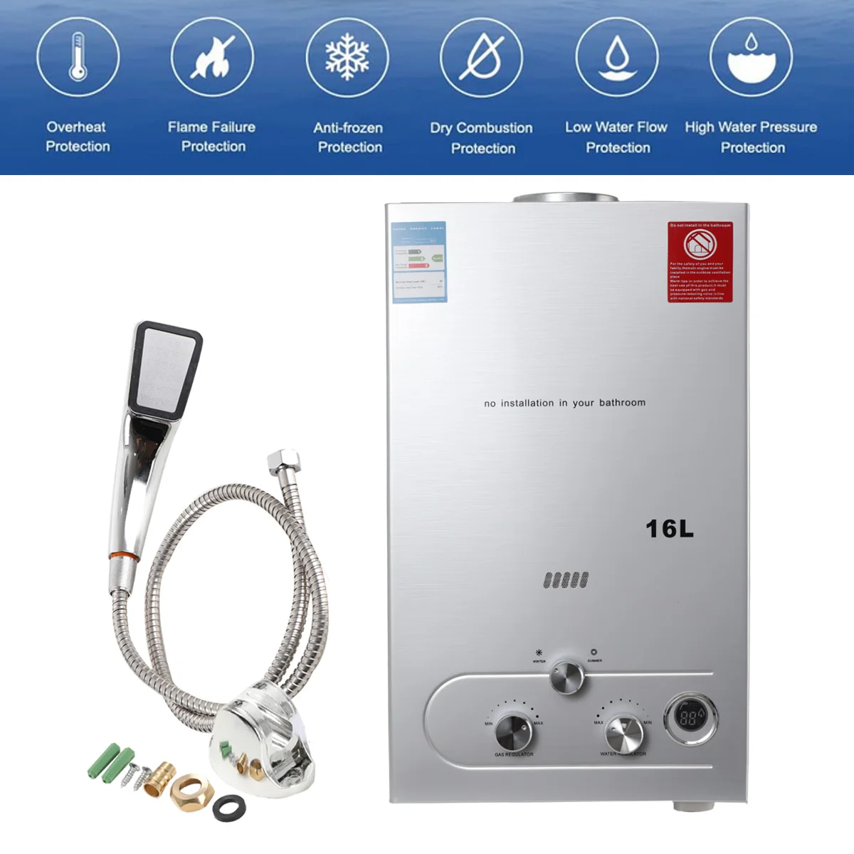Hot Water Heater Instant Gas Water Heater Propane Gas Boilerr 6-18L Home Appliance Heaters Outdoor Camping With Shower Head Kit