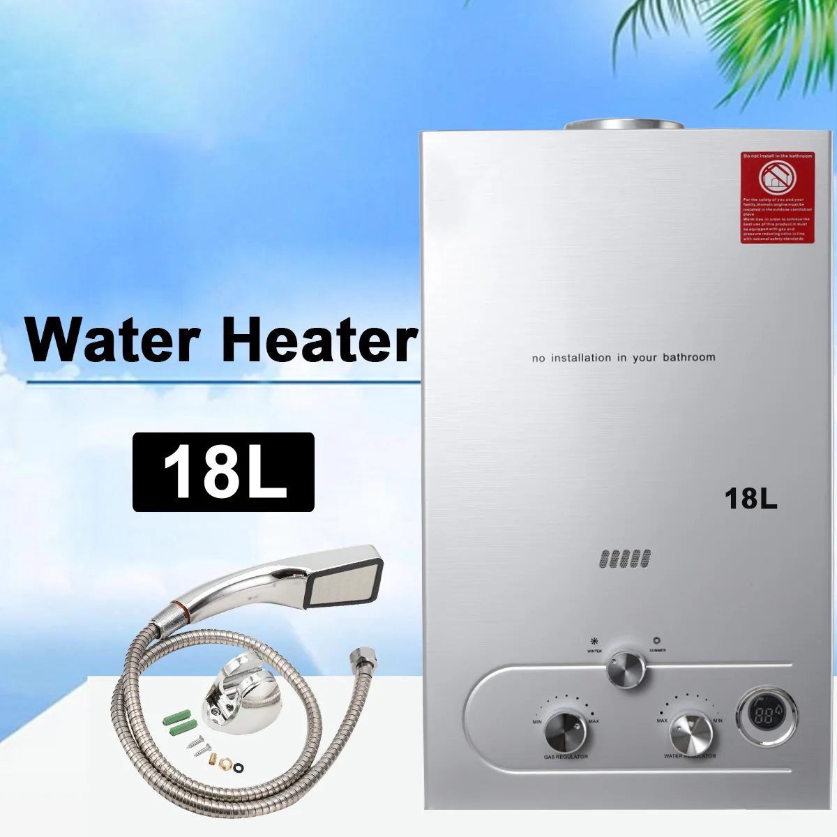 Hot Water Heater Instant Gas Water Heater Propane Gas Boilerr 6-18L Home Appliance Heaters Outdoor Camping With Shower Head Kit