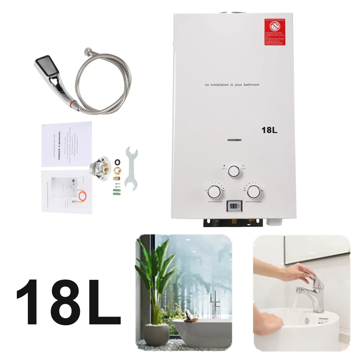 Hot Water Heater Instant Gas Water Heater Propane Gas Boilerr 6-18L Home Appliance Heaters Outdoor Camping With Shower Head Kit