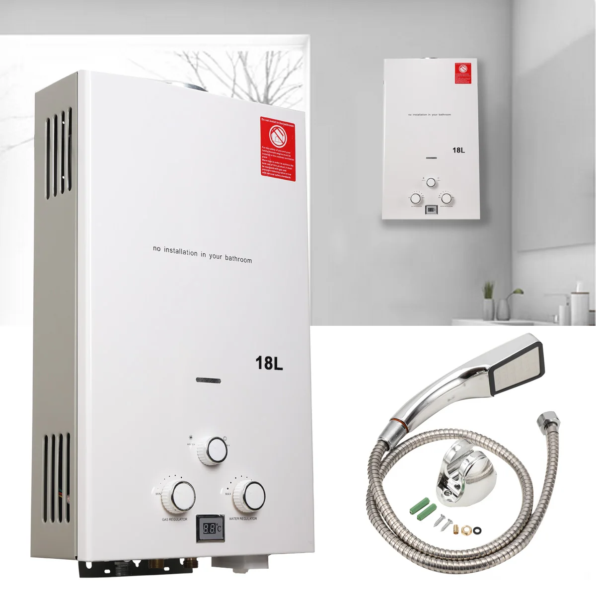 Hot Water Heater Instant Gas Water Heater Propane Gas Boilerr 6-18L Home Appliance Heaters Outdoor Camping With Shower Head Kit