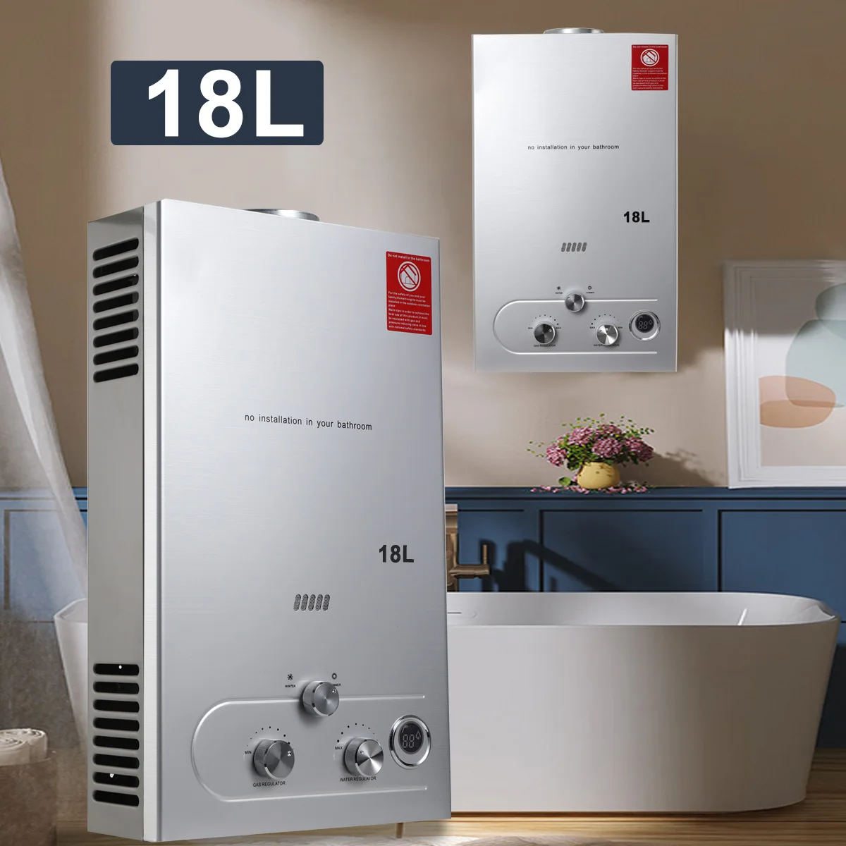 Hot Water Heater Instant Gas Water Heater Propane Gas Boilerr 6-18L Home Appliance Heaters Outdoor Camping With Shower Head Kit