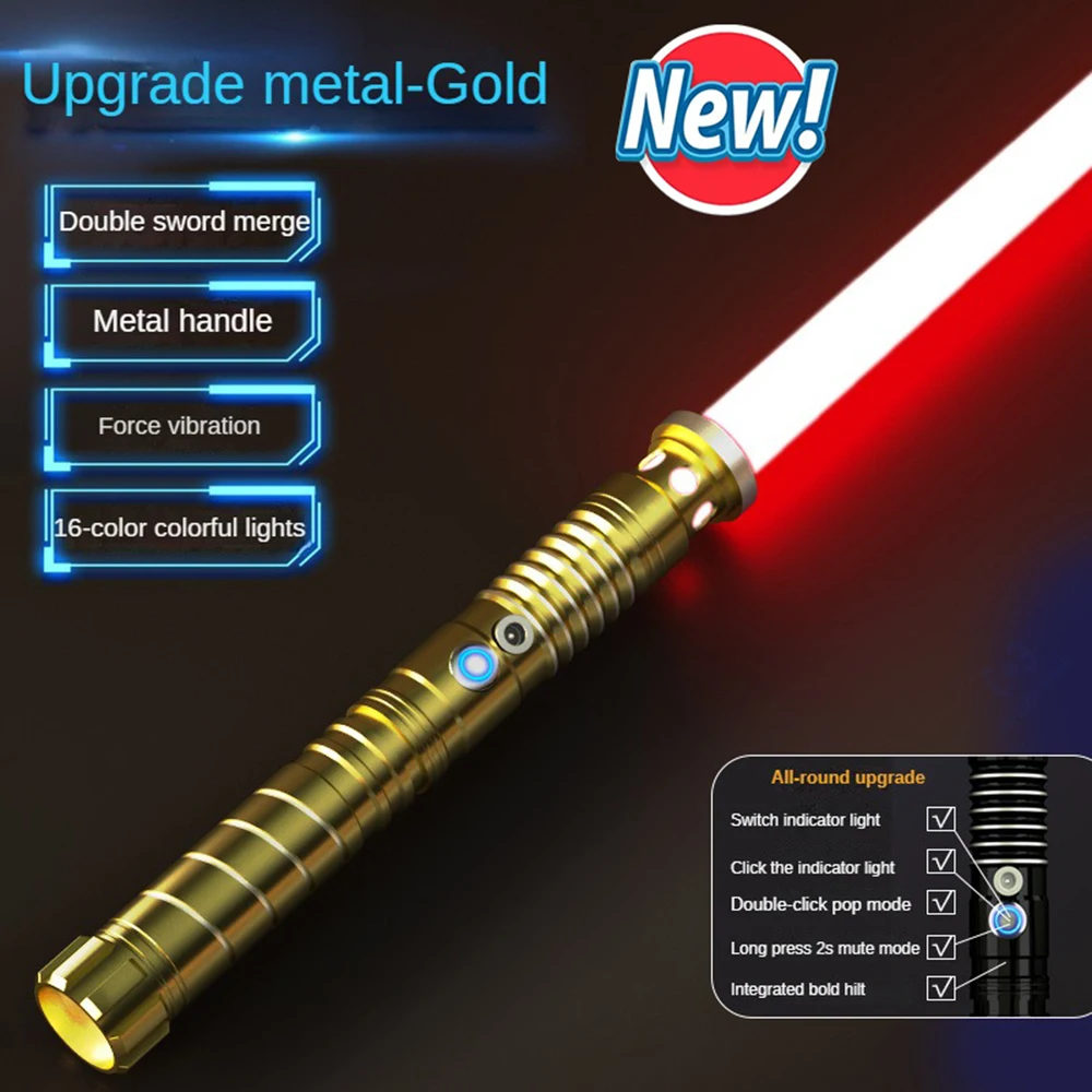 Light Up Saber Metal Sword RGB 16 Colors, 2 In 1 Light Sword Toy With Vibration Beat Sound And Breathing Laser Sword Toy LED