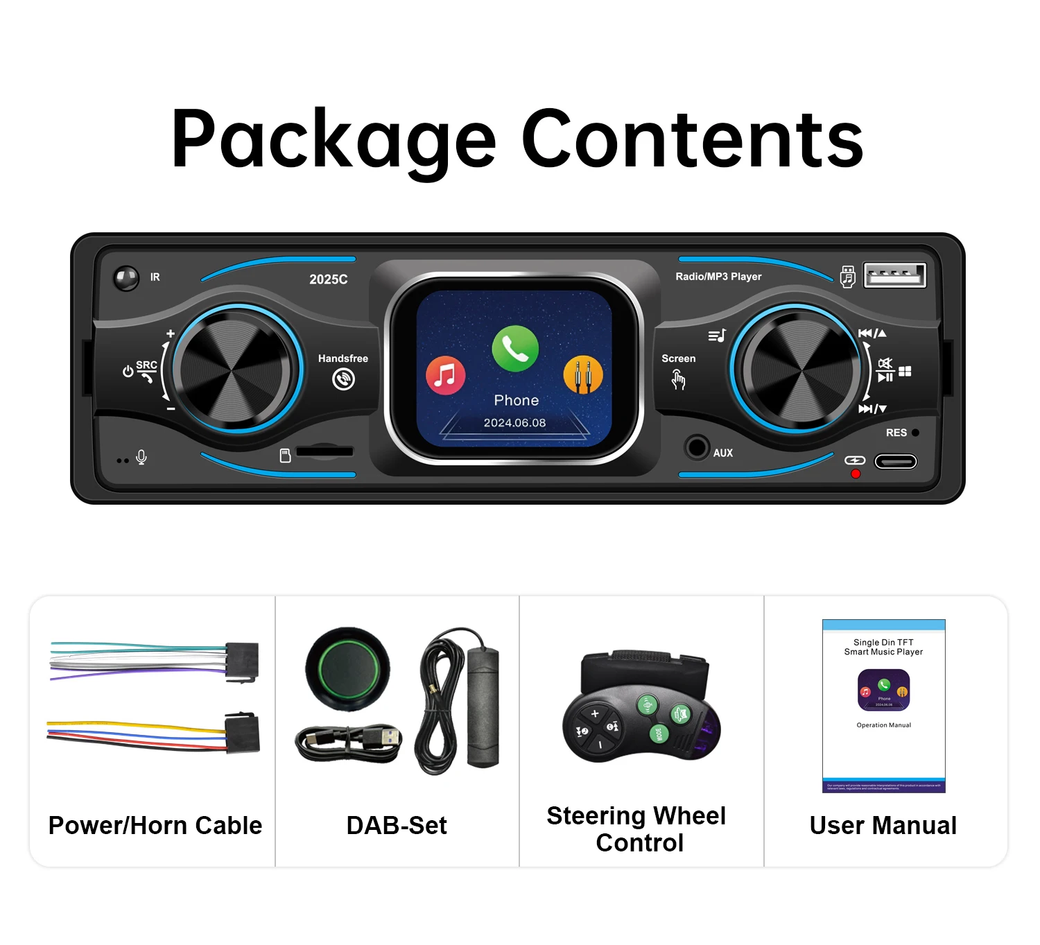 ESSGOO Single 1 Din Universal MP3 FM Player Car Stereo Radio Bluetooth 6.0 Handsfree USB/AUX with DAB+ 7 color Remote Control