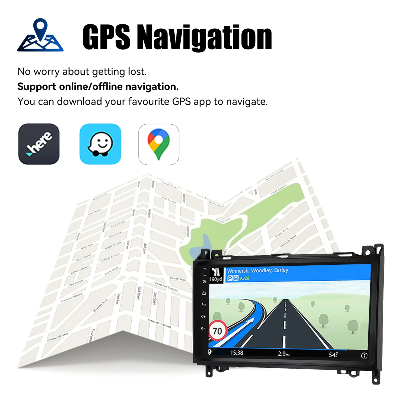 9''car stereo radio with 4+64GB for Benz B200 Vito W639 Sprinte Viano W169 Wireless CarPlay Android Auto GPS Bluetooth Wifi RDS