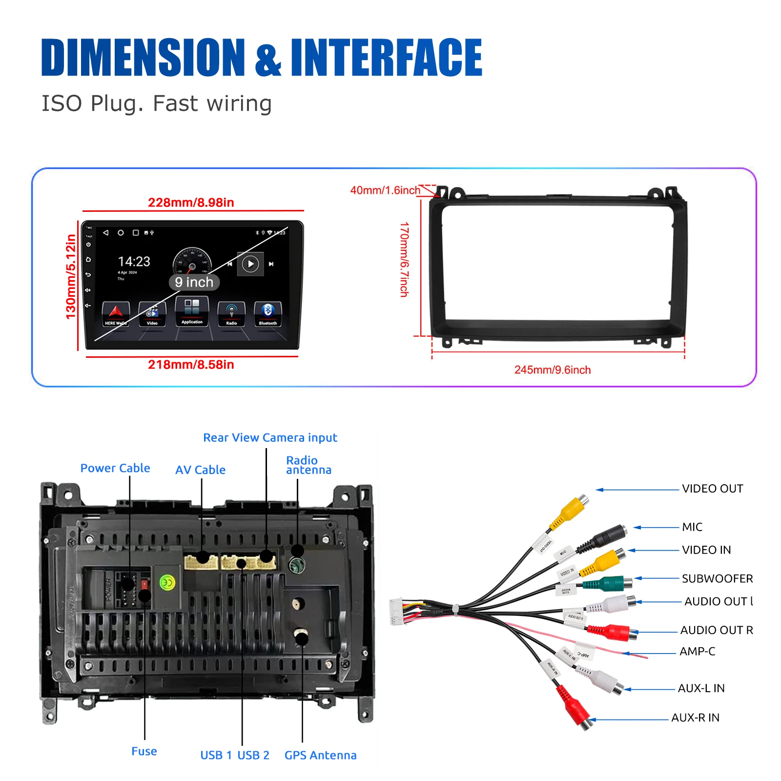 9''car stereo radio with 4+64GB for Benz B200 Vito W639 Sprinte Viano W169 Wireless CarPlay Android Auto GPS Bluetooth Wifi RDS