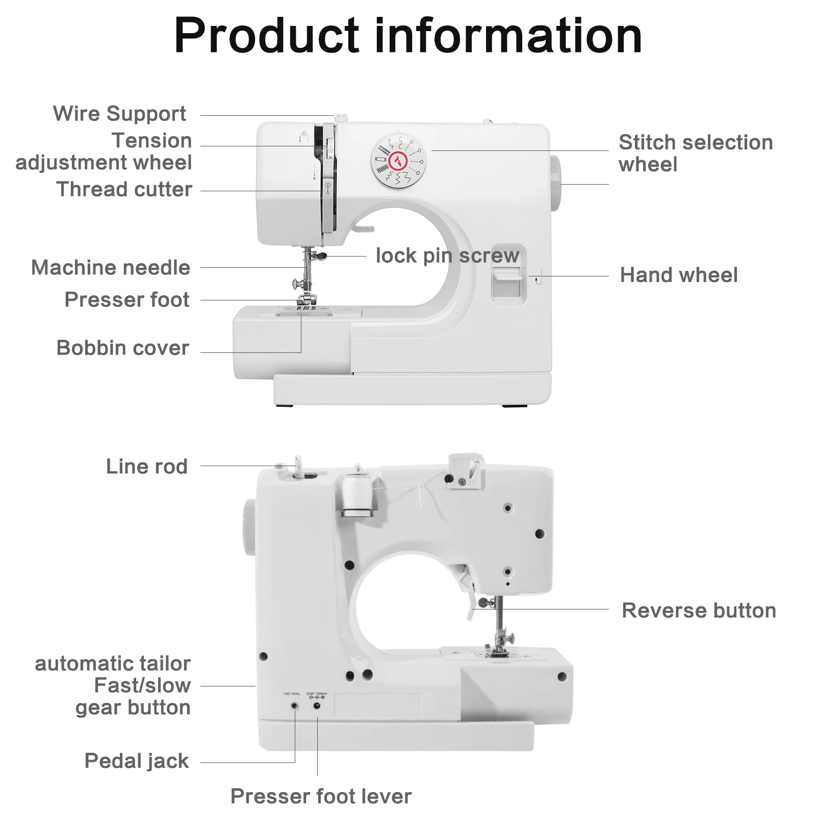 725 Household Mini Sewing Machine Electric 12 Stitches Sewing Machine with Foot Pedal Multifunctional Design UK Plug
