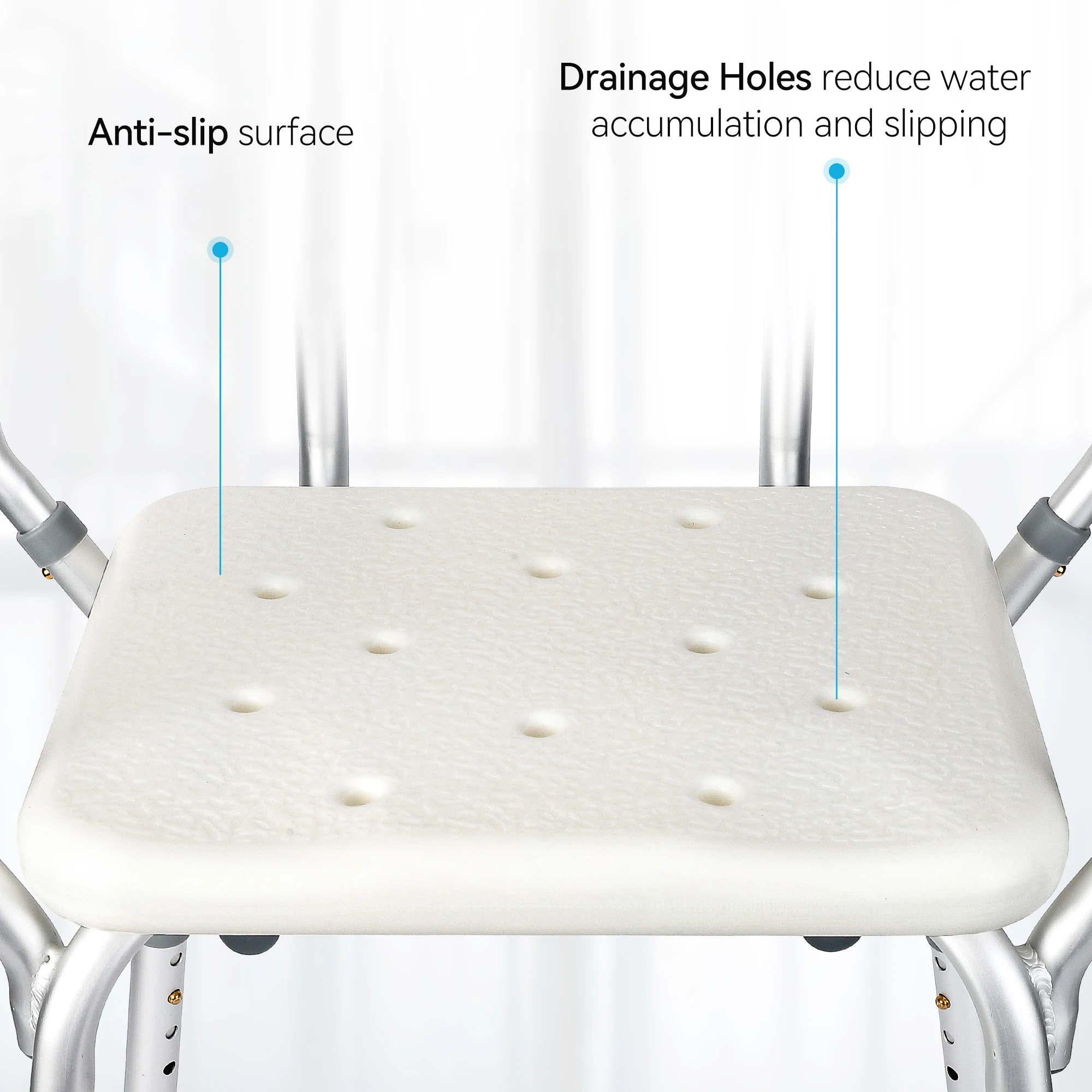 Shower Chair Seat with Padded Armrests for Bathtub Slip Resistant Shower Seat Adjustable Height Shower Chair 350 lb Capacity