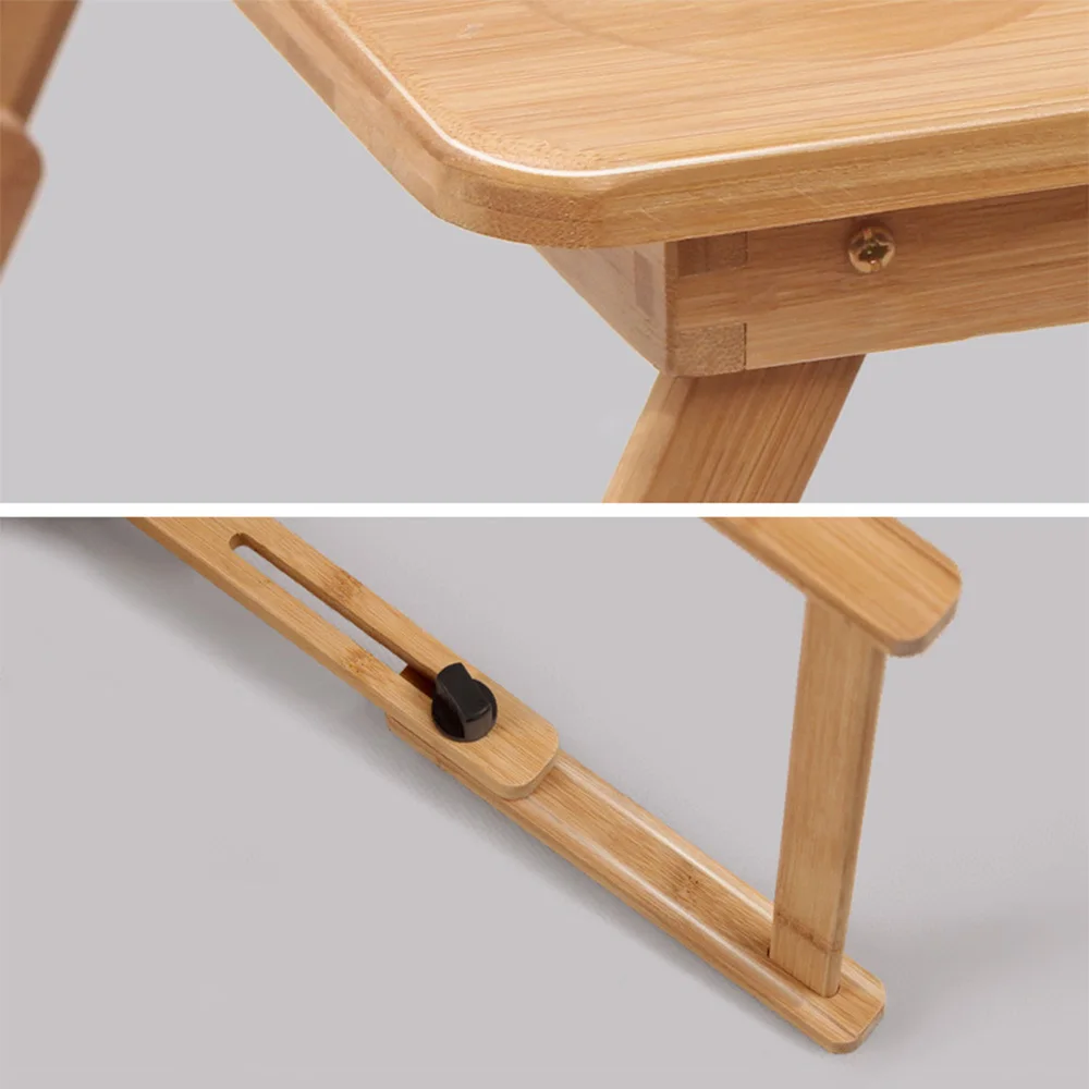 Wooden Portable Folding Laptop Desk Compact Student Table Mobile Space-Saving Bedside Reading Tray Table Multi-Functional