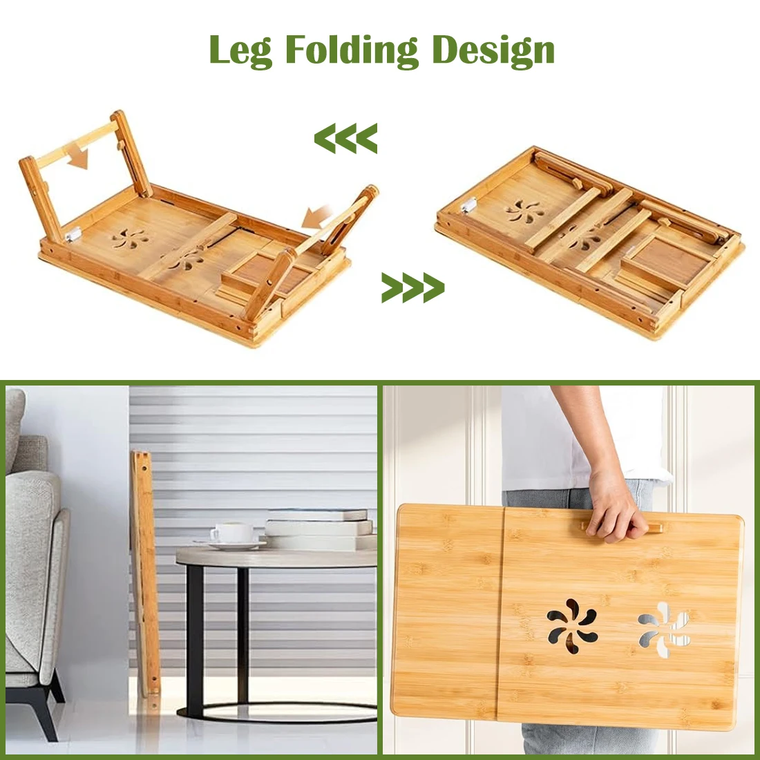 Wooden Portable Folding Laptop Desk Compact Student Table Mobile Space-Saving Bedside Reading Tray Table Multi-Functional