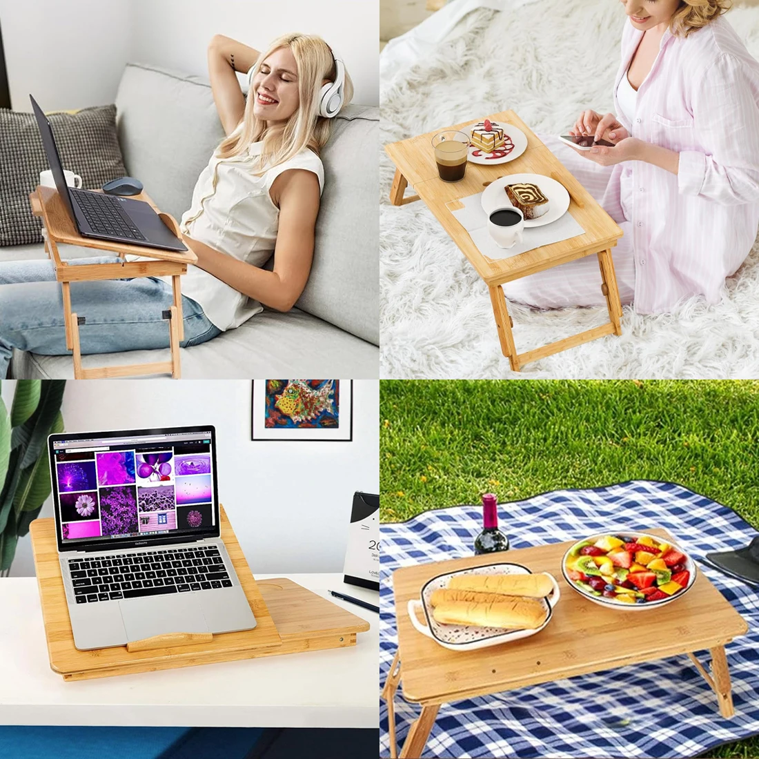 Wooden Portable Folding Laptop Desk Compact Student Table Mobile Space-Saving Bedside Reading Tray Table Multi-Functional