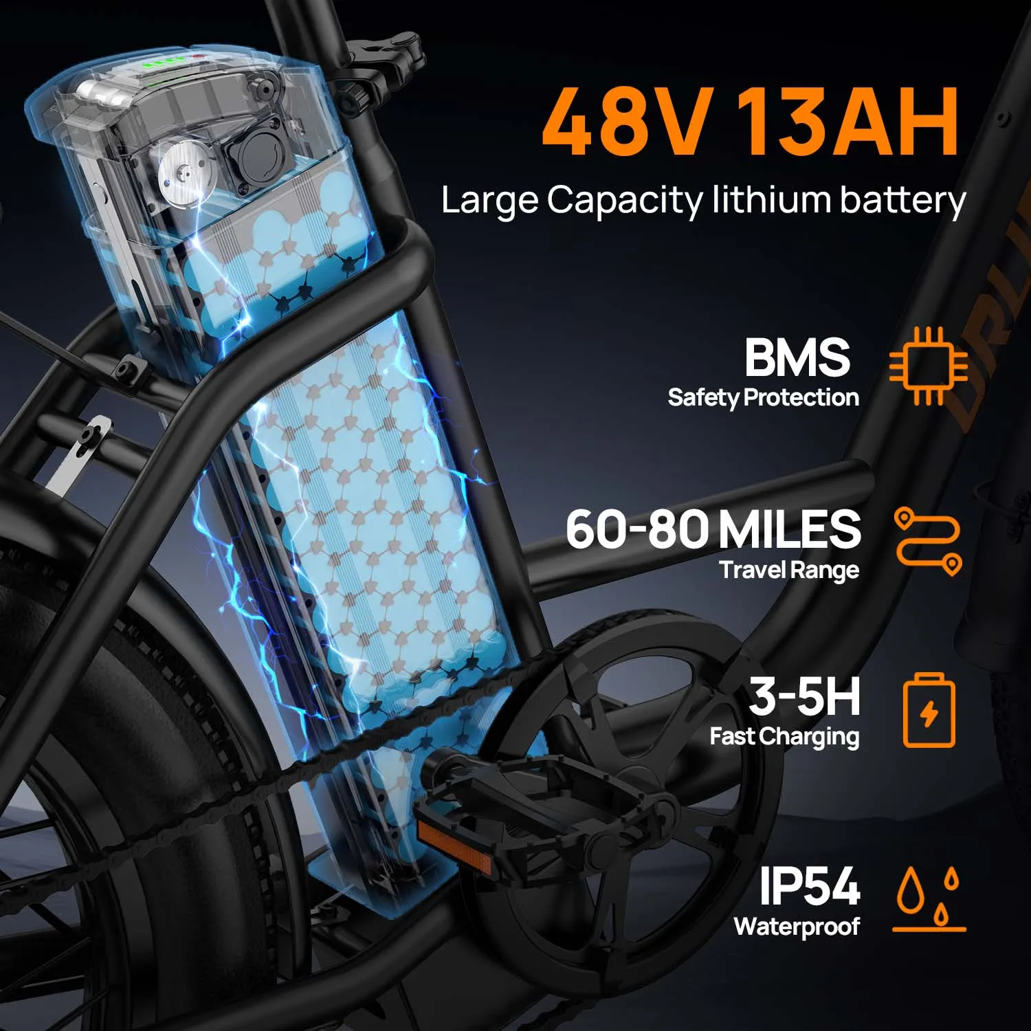 URLIFE E20 Adult Electric Bike 500W Motor 48V13AH Lithium Battery High E-bike Commuting 20*3.0Inch Tire Snow Electric Bicycle