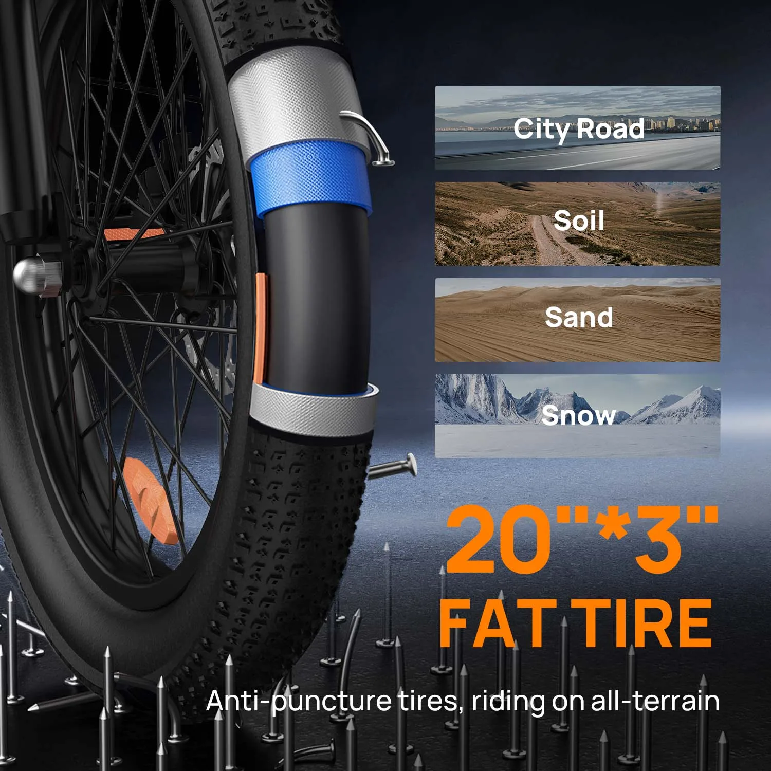 URLIFE E20 Adult Electric Bike 500W Motor 48V13AH Lithium Battery High E-bike Commuting 20*3.0Inch Tire Snow Electric Bicycle