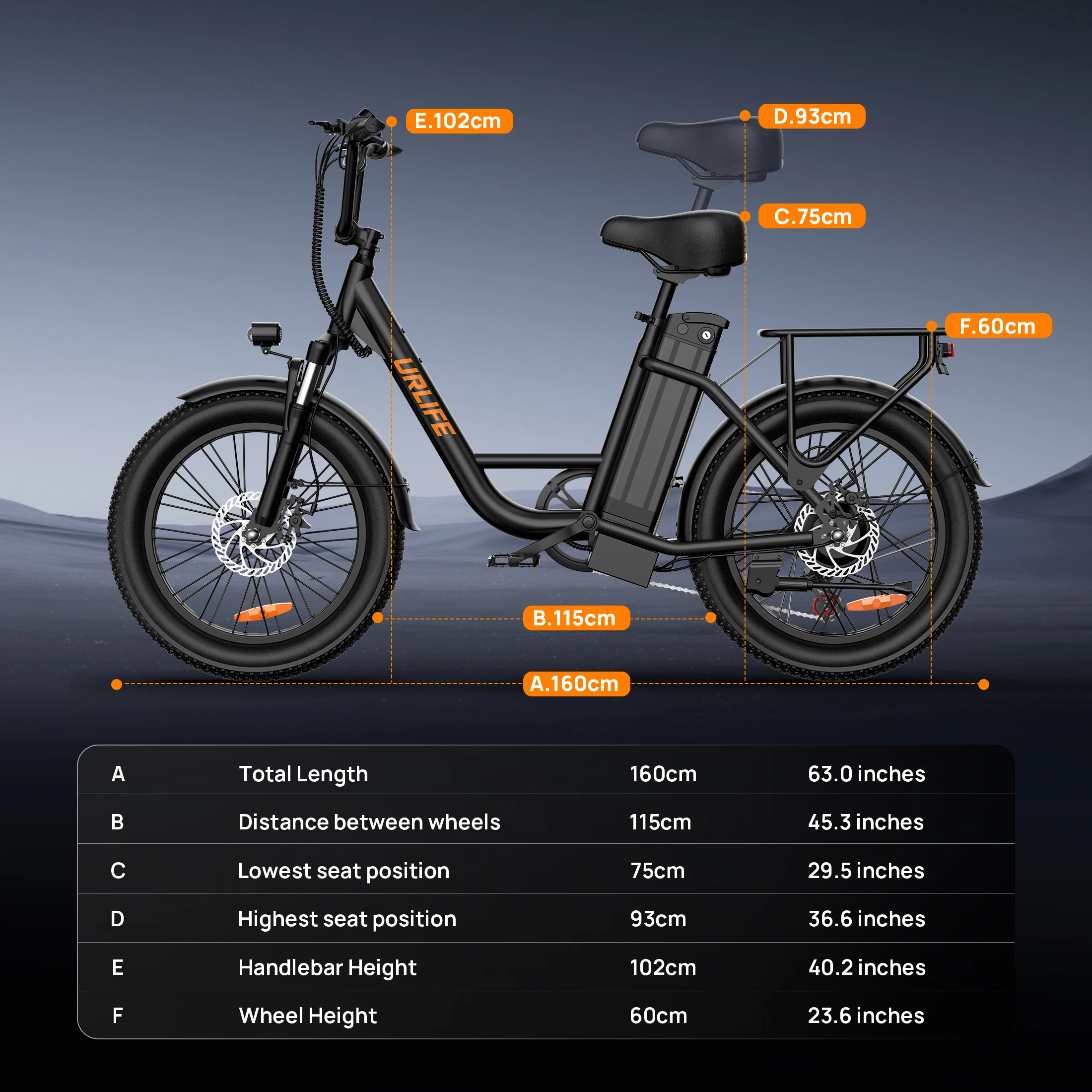 URLIFE E20 Adult Electric Bike 500W Motor 48V13AH Lithium Battery High E-bike Commuting 20*3.0Inch Tire Snow Electric Bicycle