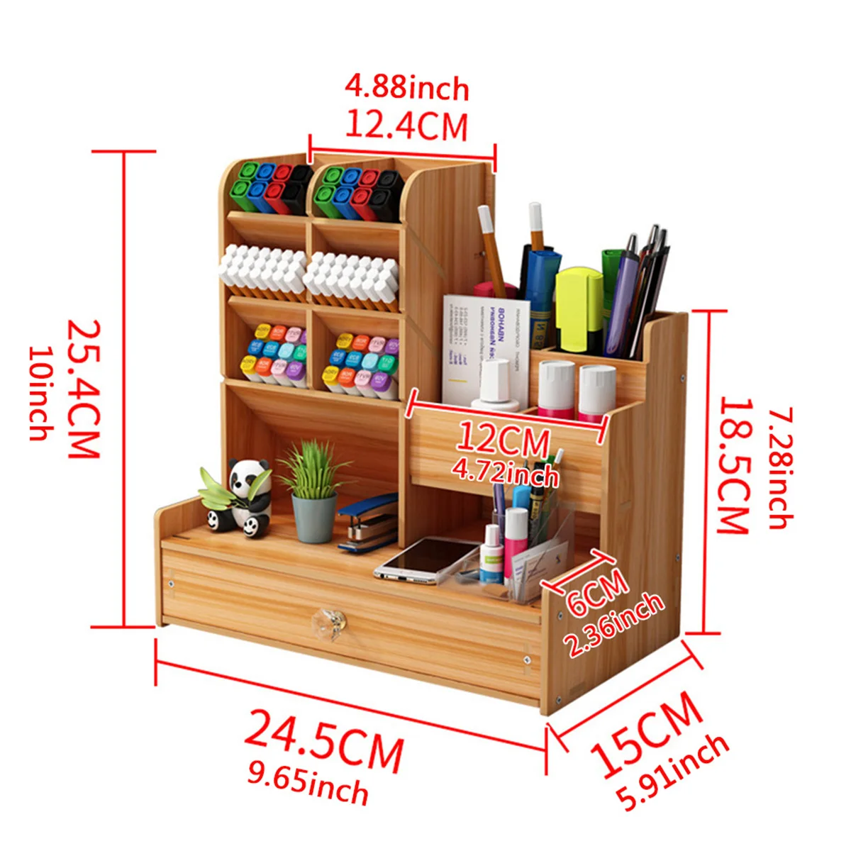 1PC Wooden Retro Pen Holder Rack Storage Box Student Stationery Storage Drawer Style Suitable for Multi Scene Study Room Office