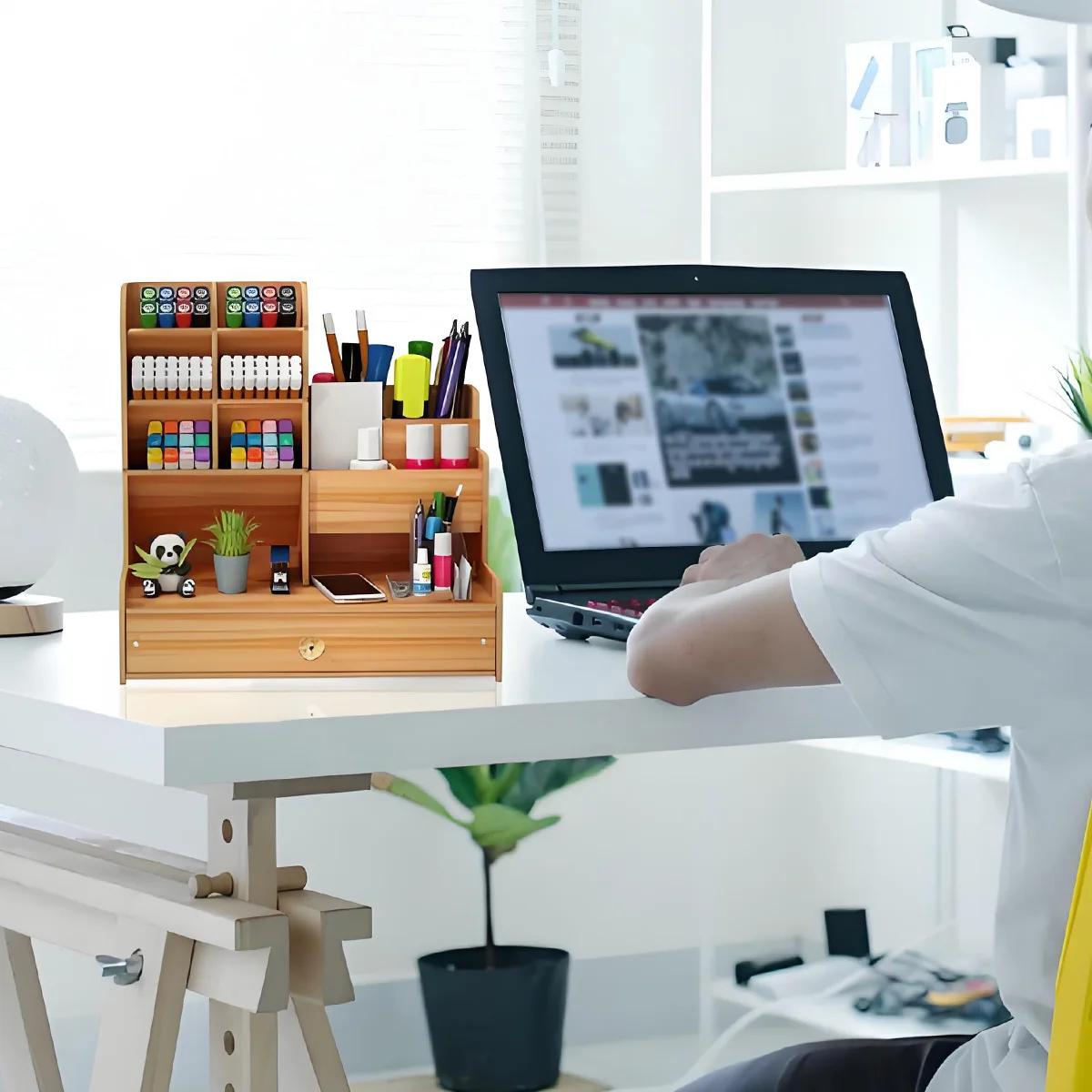 1PC Wooden Retro Pen Holder Rack Storage Box Student Stationery Storage Drawer Style Suitable for Multi Scene Study Room Office
